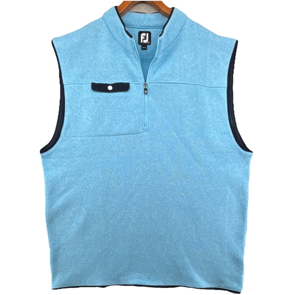 FootJoy Men 2XL Blue Knit Sleeveless 1/4 Zip Mock Neck Golf Vest Sweater